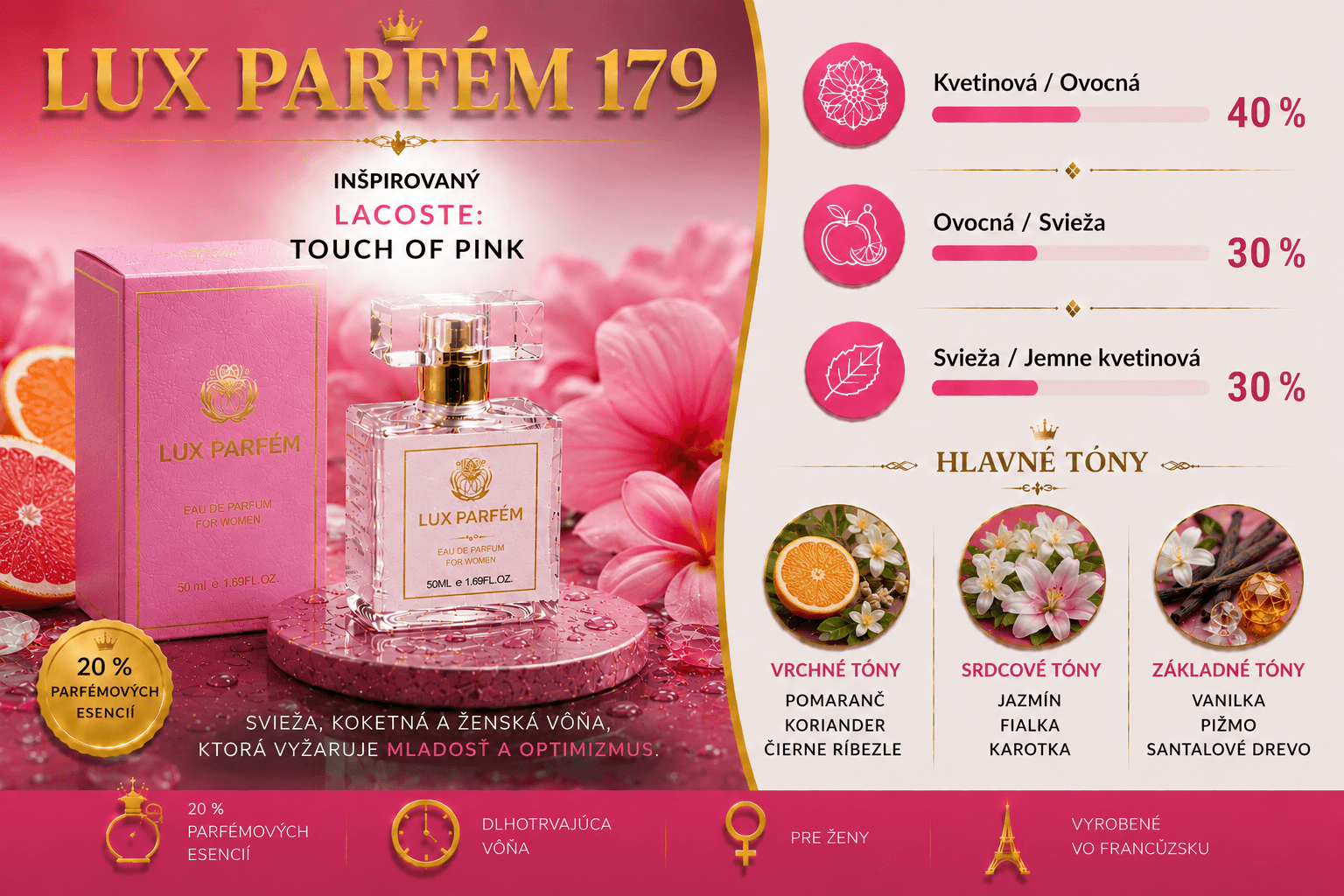 179 LUX PARFÉM – dámska parfémovaná voda inšpirovaná vôňou Touch of Pink